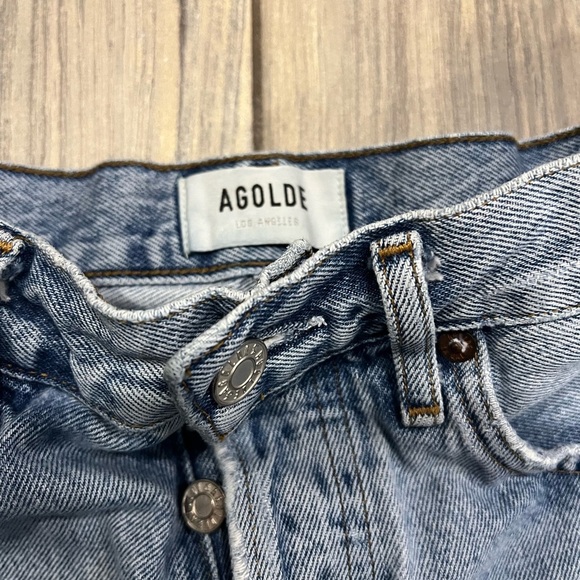 Agolde Light Blue Frayed Jean Shorts Vintage Parker 13 inches across waist - Picture 2 of 5